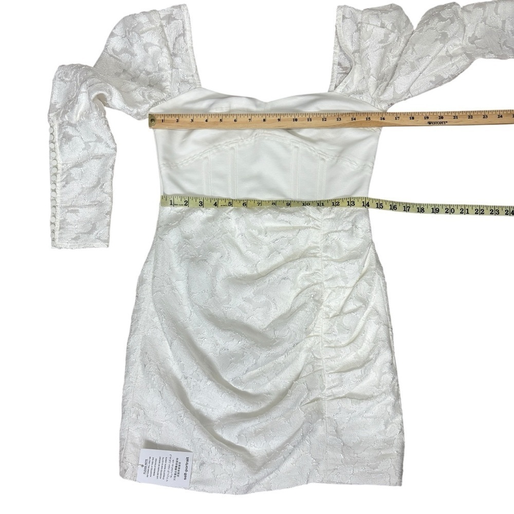 Self-Portrait White Lace Mini Dress Corset Puff Sleeve Bridgerton Bridal Sz 6 - Picture 10 of 14